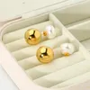 Stud Earrings Trendy 16k Gold Plated Stainless Steel Front Back White Pearl Button Double Ball Earring For Women Jewelry