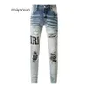 Purple Jeans Herren Mode Jean 2024 Demin American High Amiirii Straße Distressed Wash Patches Patches Buchstaben schwarz mit 85fa