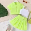 Vêtements Ensembles 2pcs pour enfants filles Vêtements d'été Butte à manches courtes Shirt Up Cami Tops Jirt Set Toddler Printemps Tenues