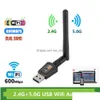 Сетевые адаптеры USB 2.0 Adapter Wi -Fi 2,4 ГГц 5 ГГц 600 Мбит/с двойной полосы антенны 802.11b/n/g/ac mini беспроводная компьютерная карта с Dhgur