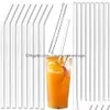 Drinking Straws Clear St Mm Reusable Straight Bent With Brush Eco Friendly Glass Sts For Smoothies Drop Delivery Home Garden Kitchen, Dhkwv