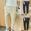 Pantaloni da uomo pantaloni estivi per tendenza coreana maschile sciolti piccoli piedi casual piccoli piedi a 9 punti di abbigliamento da lino sottile da lino sottile m-4xl q240429