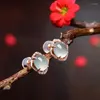 Boucles d'oreilles étalon design d'origine Silver Diamond Rose Gold Natural Chalcedony ovale pour les femmes Charmes rétro Lumière Luxe Bijoux de mode