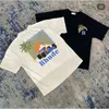 Högkvalitativ original Rhuder Designer T Shirts Trendy High Street Mustang Sunset Tryckt Kort ärm T -shirt Tryckt Mens Womens Loose Round Neck med 1: 1 LOGO