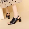 Vestido sapatos femininos sandálias de salto grossa bombas de couro genuíno para o verão casual peep dedo feminino