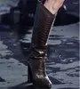 Buty brytyjskie obcasy grube obcasy zimowe palec u nogi na kobiety wysoko czarna brązowa skórzana krowa kwadratowa obcas