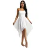 Scen Wear Womens Chiffon Dance Dress Vuxen Spaghetti Strap Sleeveless Asymmetric Solid Color Contemporary