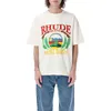 Luxe Rhuder Brand Designer T Shirts Sunshine Beach Palm Tree Beach Stoel Gedrukt High Street Fashion Brand Losse katoenen korte mouw met 1: 1 Logo