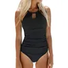 Swimwaies pour femmes High Waited Cutout Bathing Fssuile Sexy Swimsuit Couleur Couleur Couvrage Couvrant le ventre et minceur de sangle sans dos