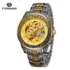 Polshorloges luxe kristal goud holle skelet mechanisch horloge mannen automatische vintage koninklijke mode gegraveerde auto pols horloges