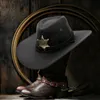 Ins unisexe femmes hommes imitation en daim six pointues shérif shérif large bord solaire cap cowboy cow-girl western hat western 240428