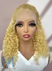 Syntetiska peruker 613# Blond vattenvåg Mänskligt hår för svarta kvinnor 250% Densitet 13x4 Spets Front Curled Brasilian Remi Wig 20 tum Q2404271