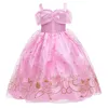 Aurora Pink Princess Dress Girl Sleeping Beauty Cosplay Costume Summer Floral Rose Print Sling Frocks 2-10 år barn Elegant klänning 240417