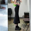 Spódnice Byaby koreański styl bodycon fishtail spódnice dla kobiet mody dżinsowe podzielone długie spódnice 2024 Nowe wysoko czekające marszki midi spirtsl2429