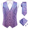 Свадебные фиолетовые шелковые мужские жилет Paisley Slim Fit Heartie Hankerchief заполотки, набор мужского рукавов V-образной племенной вечеринки Hi-Tie 240428