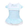 Dog Apparel Puppy Dress Layered Pleated Hem Striped Print Doll Collar Embroidered Letters Sweet Contrast Color Costume For Chihuahua