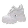 Chaussures décontractées Femmes Platform en cuir baskets Spring Trainers Blancs 9cm High Heels coin extérieur sport respirant