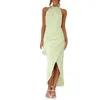 Feestjurken vrouwen sexy zijsplaraat wrap cocktails jurk halters nek bodycon maxi 066c