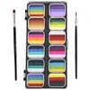 12-färgad gradient Washable Rainbow Strip målning Set Face Paints Kit For Children Makeup Palette Halloween Penkroppen 240415
