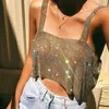 Damestanks Camis Bling Rhinestons Party Crop Top 2023 Mode Solid Backless Full Diamond Sequin Cami CRECT Topl240429