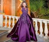 Kvällsklänningar för feta kvinnor Vestidos Longos Para Casamentos 2019 Ny Purple Satin Cap Sleeve Prom Long Dresses8184250