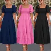 Basic Casual Dresses Women Solid Color Dress Square Neck Dress Puff Slve Fold Design Dress Casual Strt Elegant Dress Women Loose Cake Dress Y240429