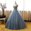 Robes 3/4 2020 Long Blue Dusty Quinceanera Sleeves Illusion Tulle Vre V Neck Gol