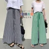 Kvinnor byxor tingyili koreansk stil bred ben pläd kvinnor vår sommar dragkammare palazzo casual svart gröna orange blå byxor