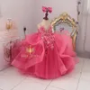 Lace pure bloem stijlvolle parels nek klein meisje bruiloft goedkope communie optocht jurken jurken f