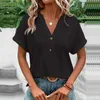 Women's Blouses Shirts 2023 New Womens Shirt Casual Jacquard Button V-neck Solid Loose Shirt Summer Short Sleve Extra Large Top Womens Y240426