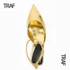 Scarpe casual traf gattino oro tacchi donne slingback puntato in punta di punta per donna pompe per matrimoni da donna tacco moderno moderno