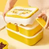 Bento Boxes 1pc-Double Layer Cartoon Lunch Box Student School Office Healthy Food Storage Containers Portable Grids Bento Bo