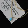 Hangers blauwe tranen Japanse compacte faux opaal waterdruppel glitter dubbele ketting titanium staal verguld met 18k goud