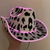 Light Up Cowboy Hat for Women Pink Holograficzna kosmiczna kosmiczna kapelusz biały kowbojski kapelusz western kowbojowy Akcesoria 240428
