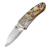 Pure Face Copperhead Damaskus Small Abalone Tactical Folding Knife Outdoor Camping Survival Fishing Natural Bobby Handle