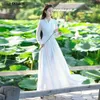 Vêtements ethniques Vintage Cross Collar Han élément blanc rouge mousseline élégante robe de fée à manches longues améliorées Hanfu chinois robe moderne