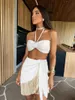 Frauen Badebekleidung Bandage Bandage Bandau Top Set Kleid Kleid Neckholder Brustpolster Minirock Tassels Sexy Bikini 2024 Holiday Beach Outing