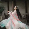 Ethnische Kleidung Frauen Mesh Hanfu Anzug Fairy Cosplay Kostüm Brust Länge Kleid Volk Tanz Kostüm Elegante Sommer Alte traditionelle Kleidung