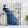 Studio Blue Peas Shower Curtain Set Beautiful Bird Pink Flower Green Leaves Retro Modern Fashion Decor Waterproof Bathroom Curtains