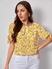 여성용 블라우스 셔츠 Ditsy Floral Print Ladies Tops Self-Tie Split Slve Womens Shirts and Blouses Y240426