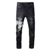 Youth Street Amiirii Purple Letter Cotton Jeans Mens Micro Demin Fashion Tight Jean 2024 Elastic Angel Pattern Black Denim Casual Pants ZAAT