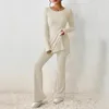 Dames tweedelige broek gebreide bijpassende outfits Crew Neck Slit Hem T -shirt en tracksuit sets Cocktailjurk sexy