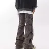 Jeans de design plissé vintage hommes femmes gris en détresse pantalon de jambe américaine style high street street baggy baggy coréen pantalon 240424