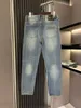 2024 Spring herfst borduurbrief afdrukken zipper herenjeans gebleekte lichte gewassen man's lange potloodbroek wcnz132