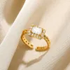 Полоса кольца циркон женское обручальное кольцо золотое квадратное сердце. Регулируемая нержавеющая сталь rfashion вечеринка подарки подарки бесплатно доставка J240429