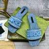 Summer Designer Sandals denim Slides Womens Slippers Light Blue Flat Mules Brodery Letter Fashion Beach Sliders Interlocking Size 35-41