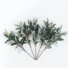 Dekorativa blommor Simulering Olive Branch Green 3-Forsk Leaf Accessories Plant Home Wedding Decorations Fake Plants