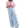 Women's Pants FUFUCAILLM Women Wide-Leg Stripe Side Tie-Up Loose Trousers Spring Summer Casual Sweatpants Bottoms