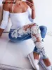 Eotvotee spitzen gespleißte höhle out blue jeans für women schick modische modische schlanke hohe taille jeans schicke vintage dünne stifte hose 240419