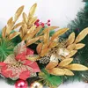 Decorative Flowers Artificial Glitter Olive Leaves Gold Fake Plant Decorations DIY Christmas Tree Wreath Wedding Party Year Ornament